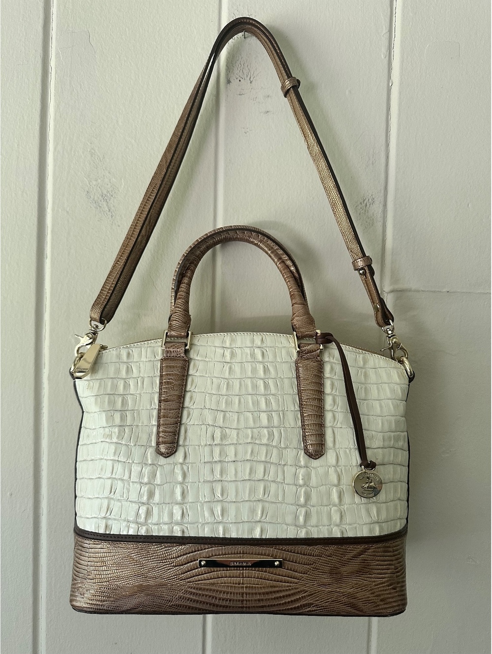 Brahmin Duxbury Satchel in Multi Banyan Colorway Croc Embossed Leather Luxury